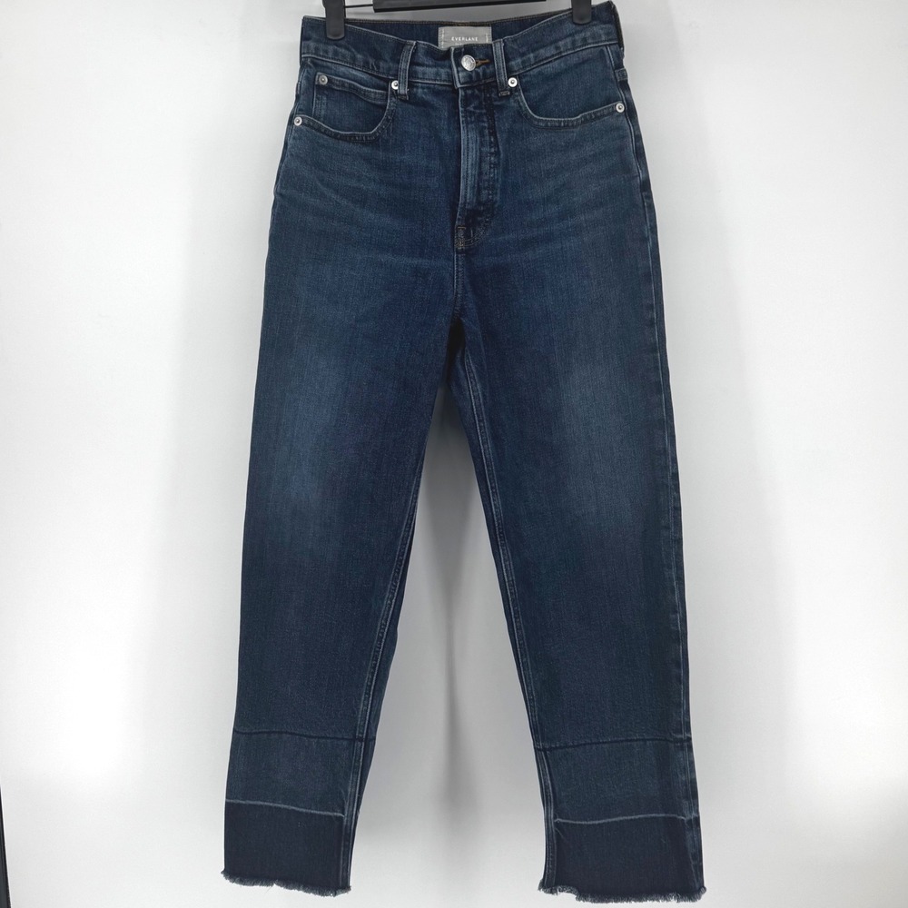 Everlane The Way-High Jean Dark Wash High Rise Straight Raw Hem Jeans 26 Regular
